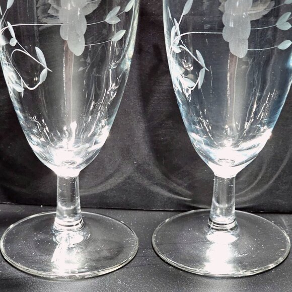 2 Princess House Heritage Juice Glasses 5" crystal etched 4oz vtg floral stemwar - Picture 4 of 6